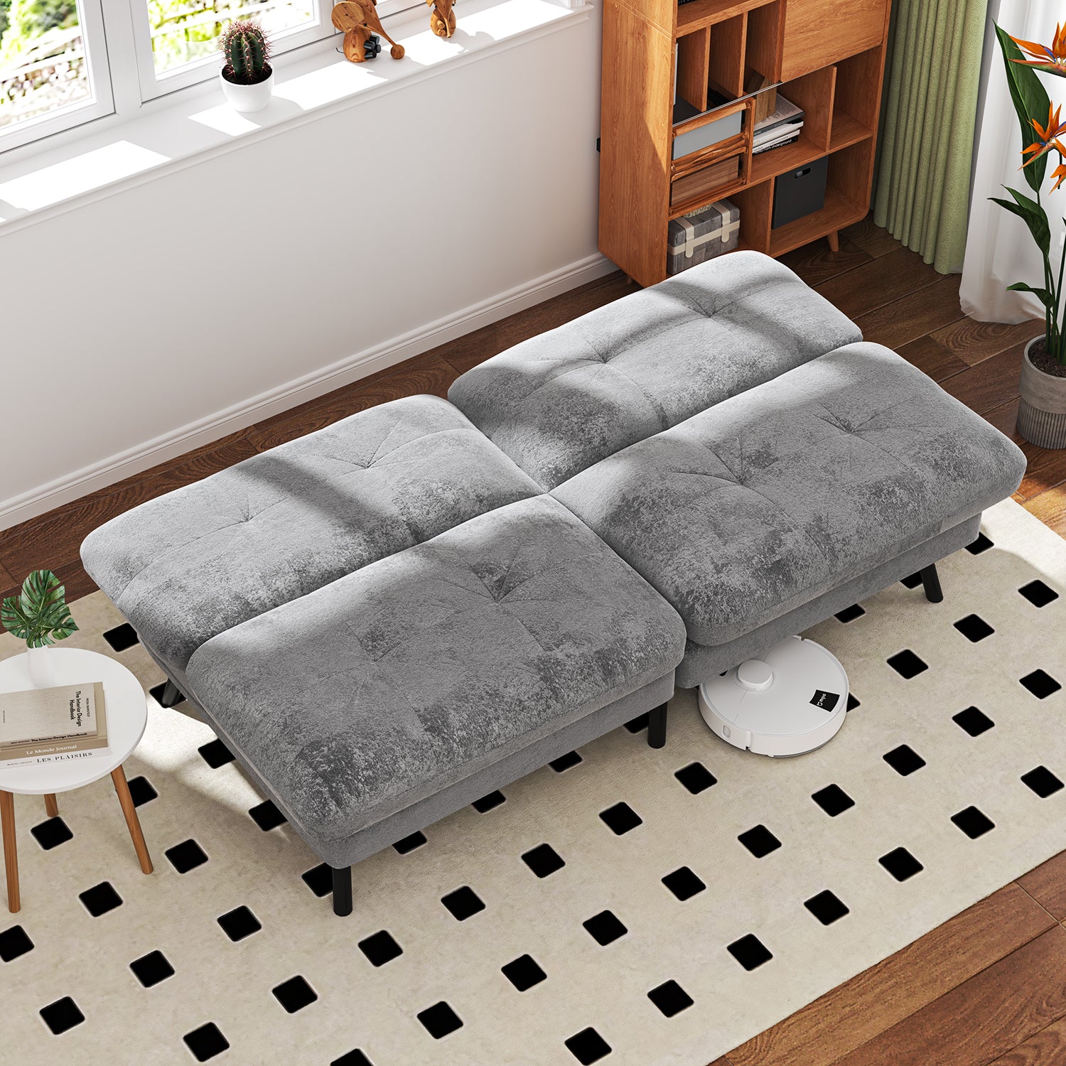 Sofá Cama para 2 Personas con Respaldo Doble Ajustable 120-180 Grados Para Sala de Estar y Dormitorio Lino Gris