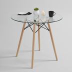 Mesa de Comedor Redonda de Vidrio Para 2-4 Personas (Vidrio + Base Natural)