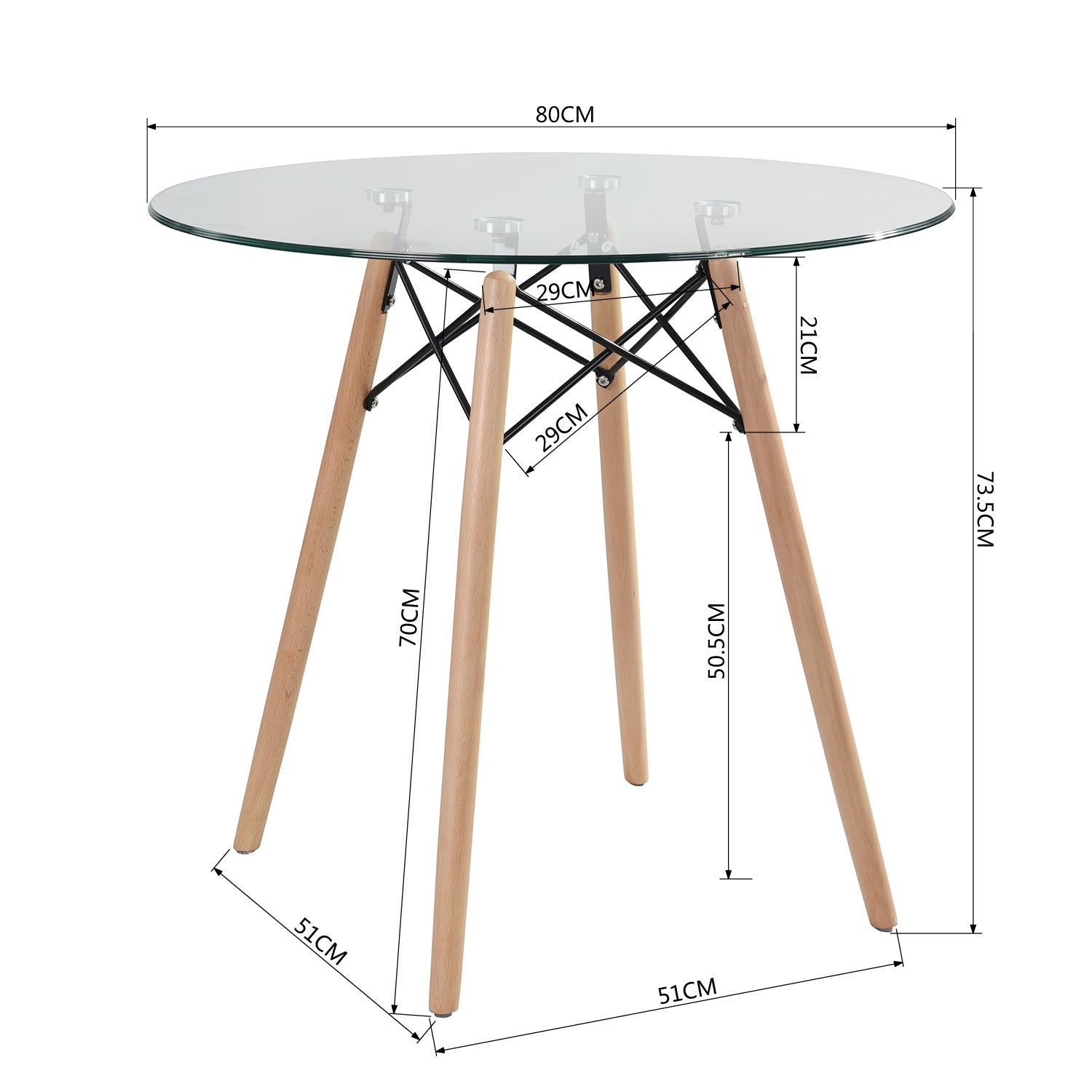 Mesa de Comedor Redonda de Vidrio Para 2-4 Personas Ideal Para el Hogar y el Trabajo (Vidrio + Base Natural)