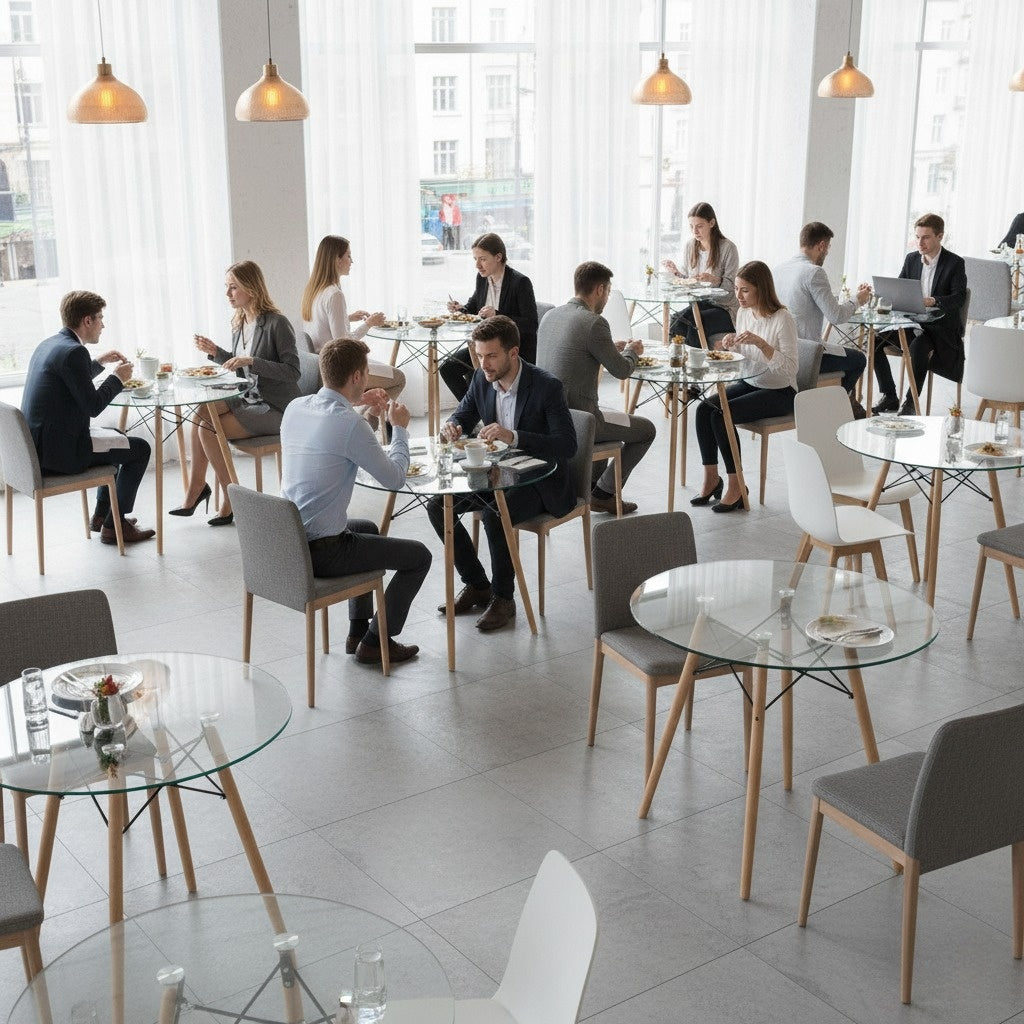 Mesa de Comedor Redonda de Vidrio Para 2-4 Personas Ideal Para el Hogar y el Trabajo (Vidrio + Base Natural)