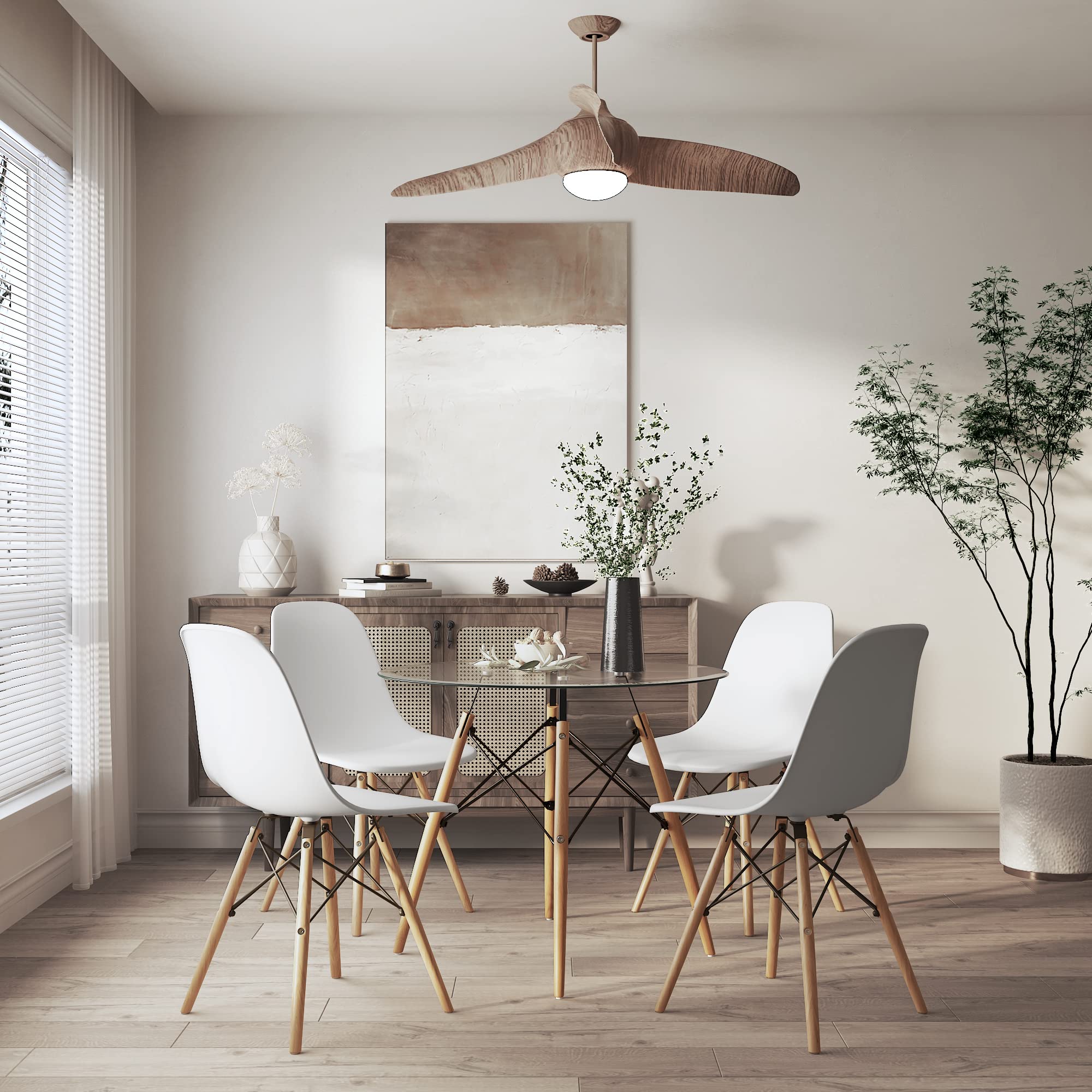 Mesa de Comedor Redonda de Vidrio Para 2-4 Personas Ideal Para el Hogar y el Trabajo (Vidrio + Base Natural)