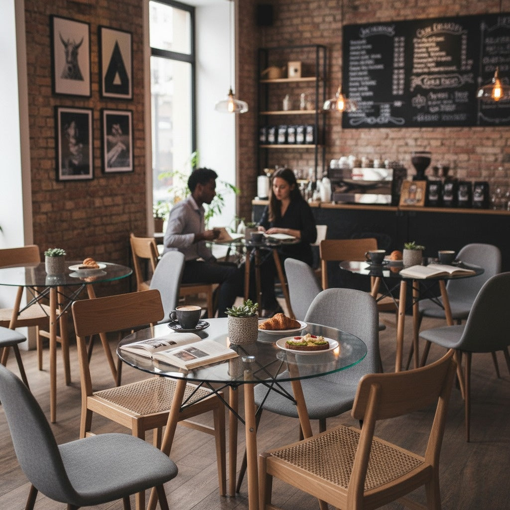 Mesa de Comedor Redonda de Vidrio Para 2-4 Personas Ideal Para el Hogar y el Trabajo (Vidrio + Base Natural)
