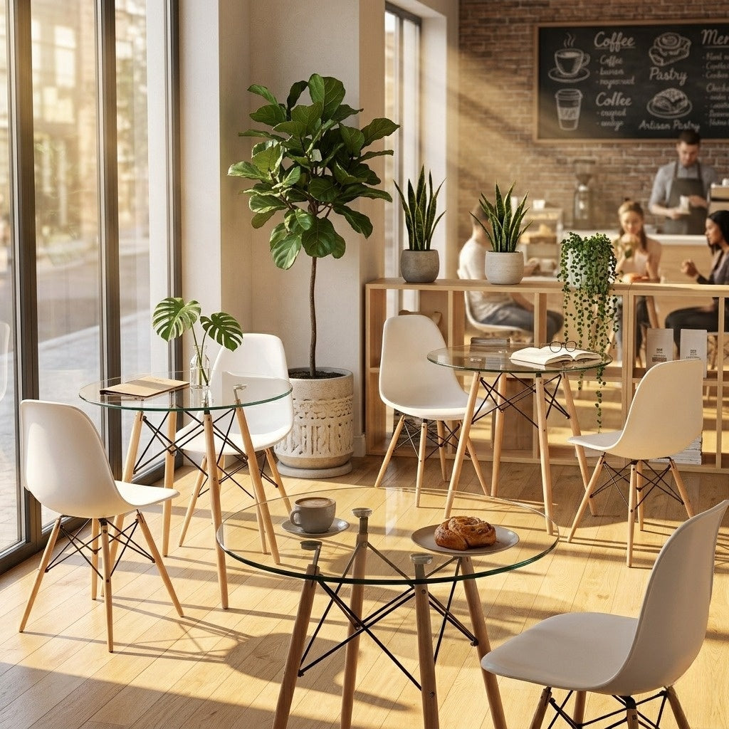 Mesa de Comedor Redonda de Vidrio Para 2-4 Personas (Vidrio + Base Natural)