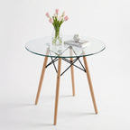 Mesa de Comedor Redonda de Vidrio Para 2-4 Personas (Vidrio + Base Natural)