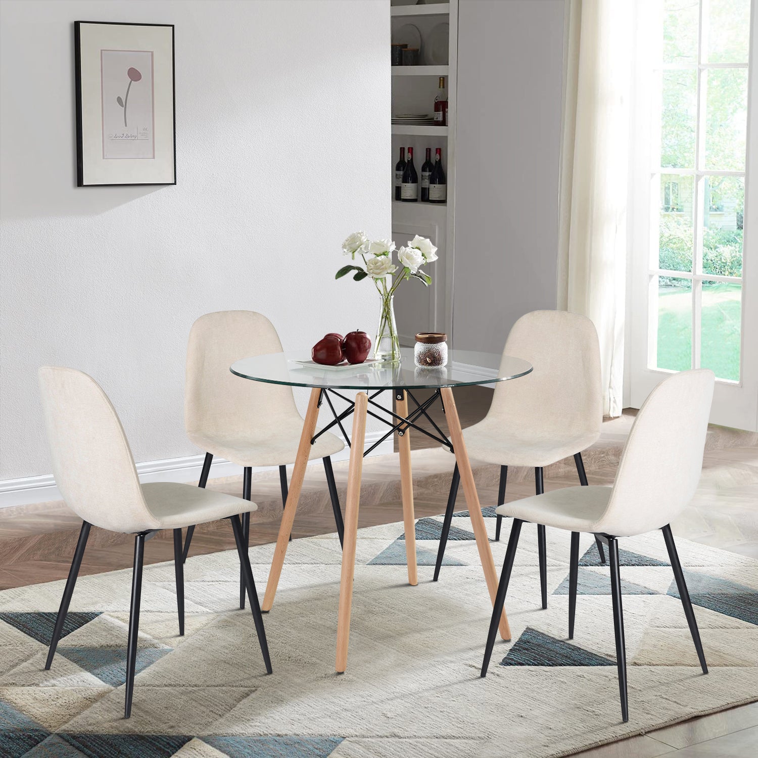 Juego de 4 Sillas de Comedor Modernas Diseño de Tubo de Metal Beige