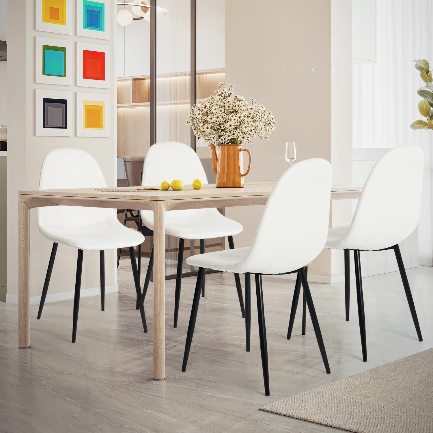 Juego de Sillas de Comedor de 4 Piezas Estilo Moderno con Diseño de Tubo de Metal Beige