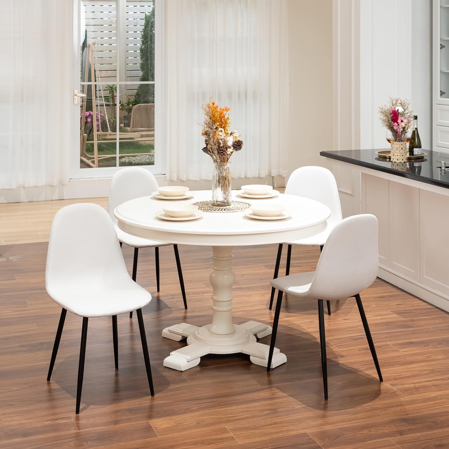 Juego de Sillas de Comedor de 4 Piezas Estilo Moderno con Diseño de Tubo de Metal Beige