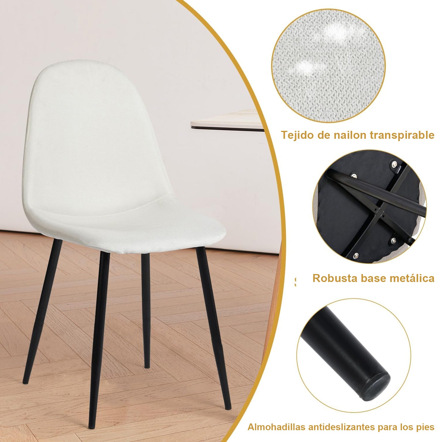 Juego de Sillas de Comedor de 4 Piezas Estilo Moderno con Diseño de Tubo de Metal Beige