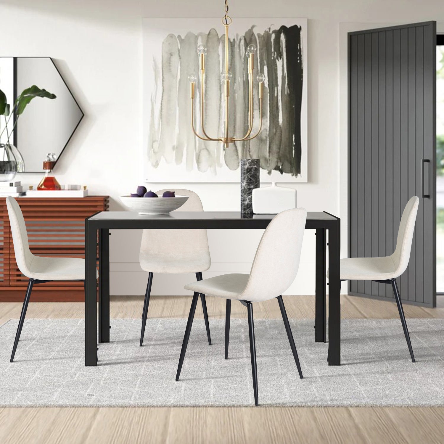 Juego de 4 Sillas de Comedor Modernas Diseño de Tubo de Metal Beige