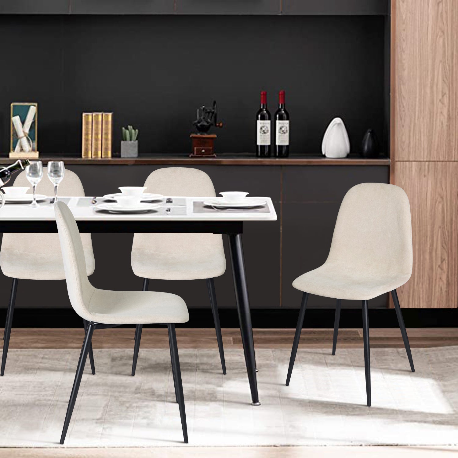 Juego de 4 Sillas de Comedor Modernas Diseño de Tubo de Metal Beige