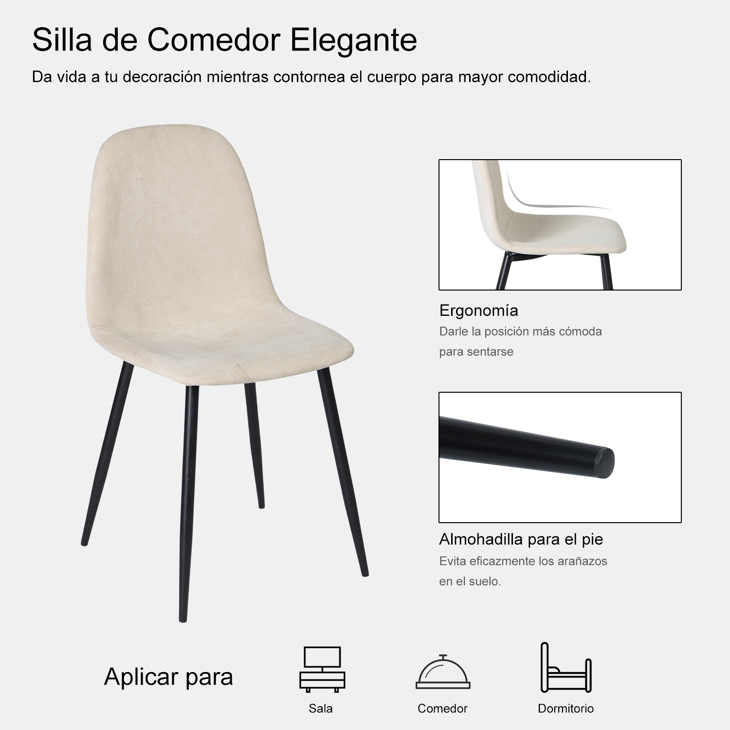 Juego de 4 Sillas de Comedor Modernas Diseño de Tubo de Metal Beige