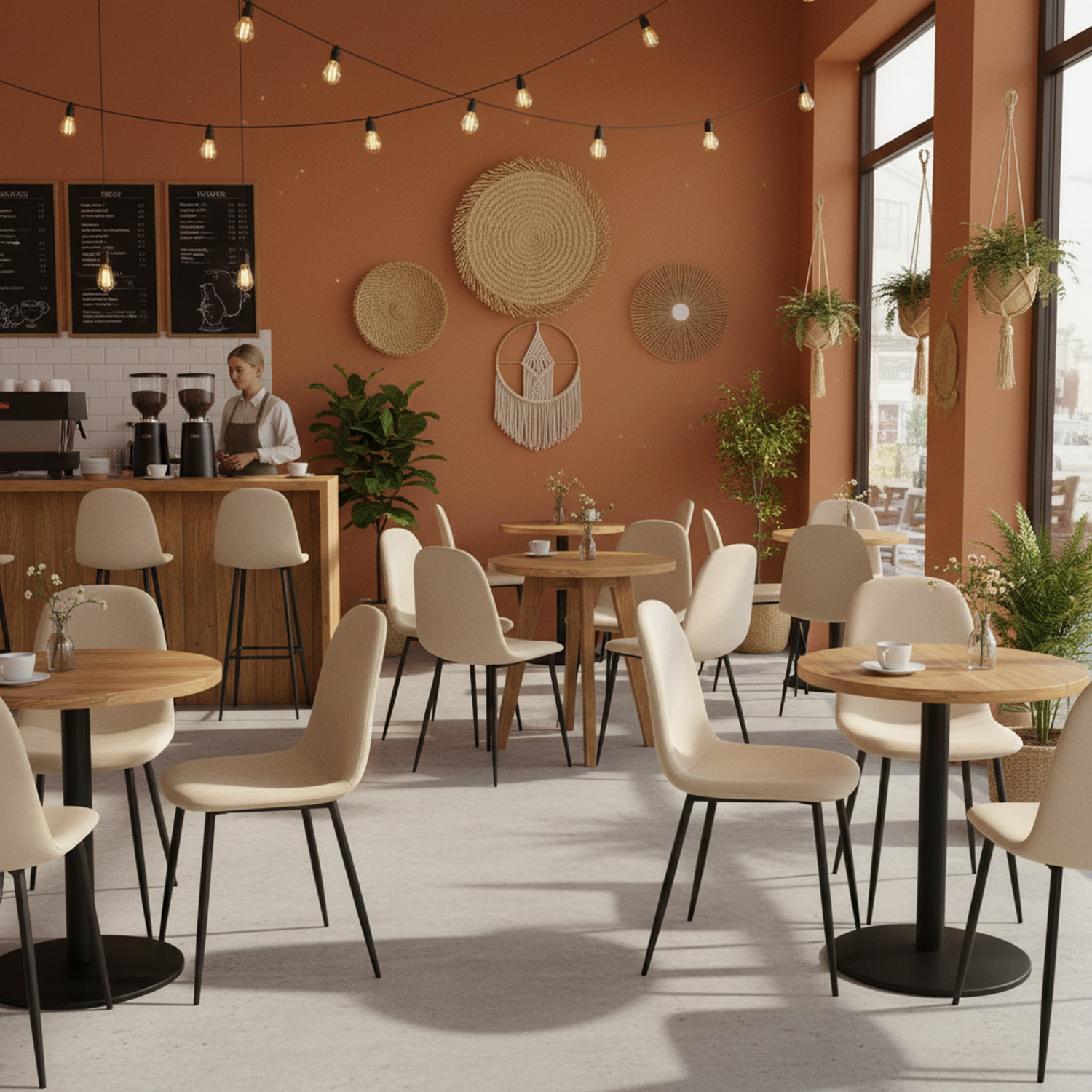 Juego de 4 Sillas de Comedor Modernas Diseño de Tubo de Metal Beige