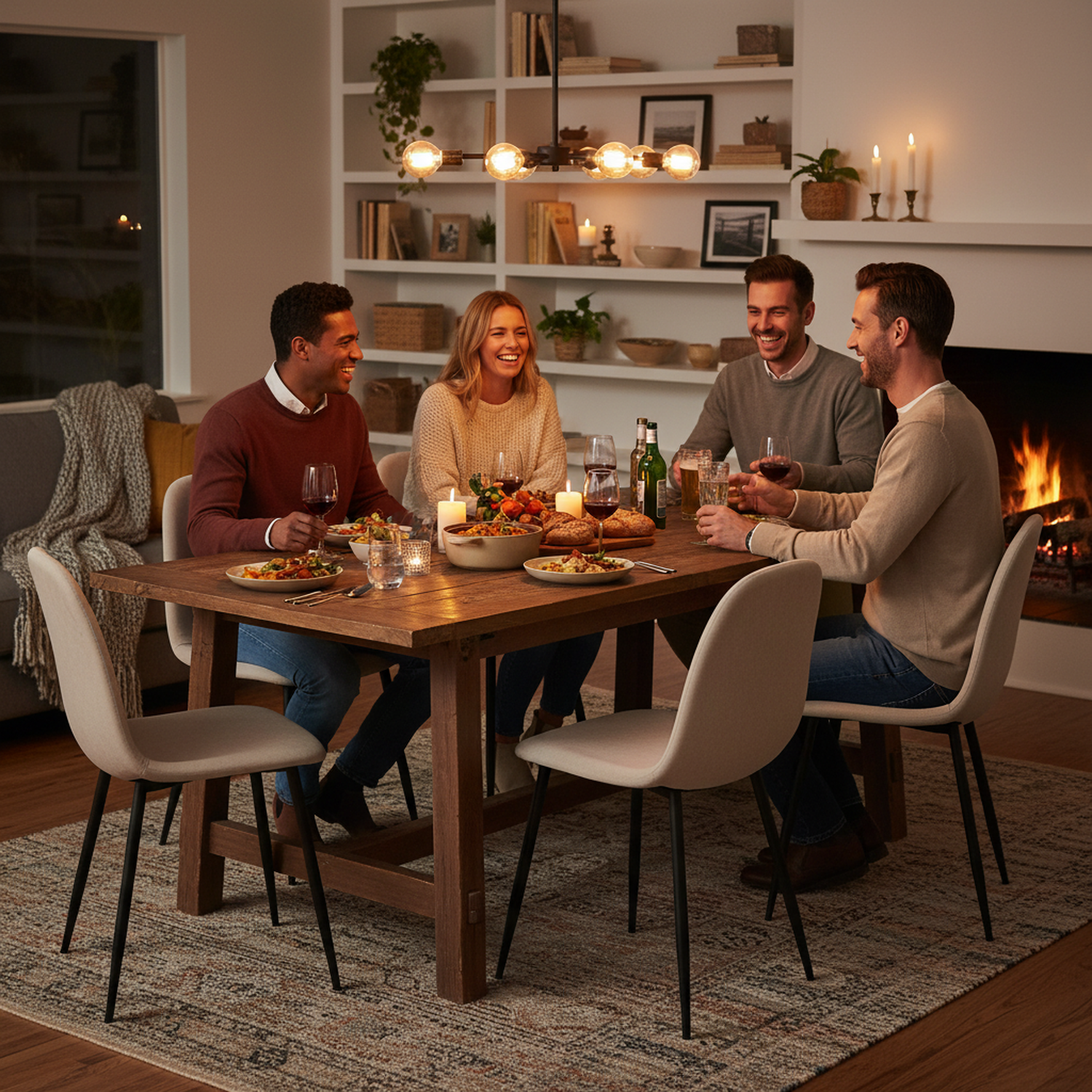 Juego de 4 Sillas de Comedor Modernas Diseño de Tubo de Metal Beige