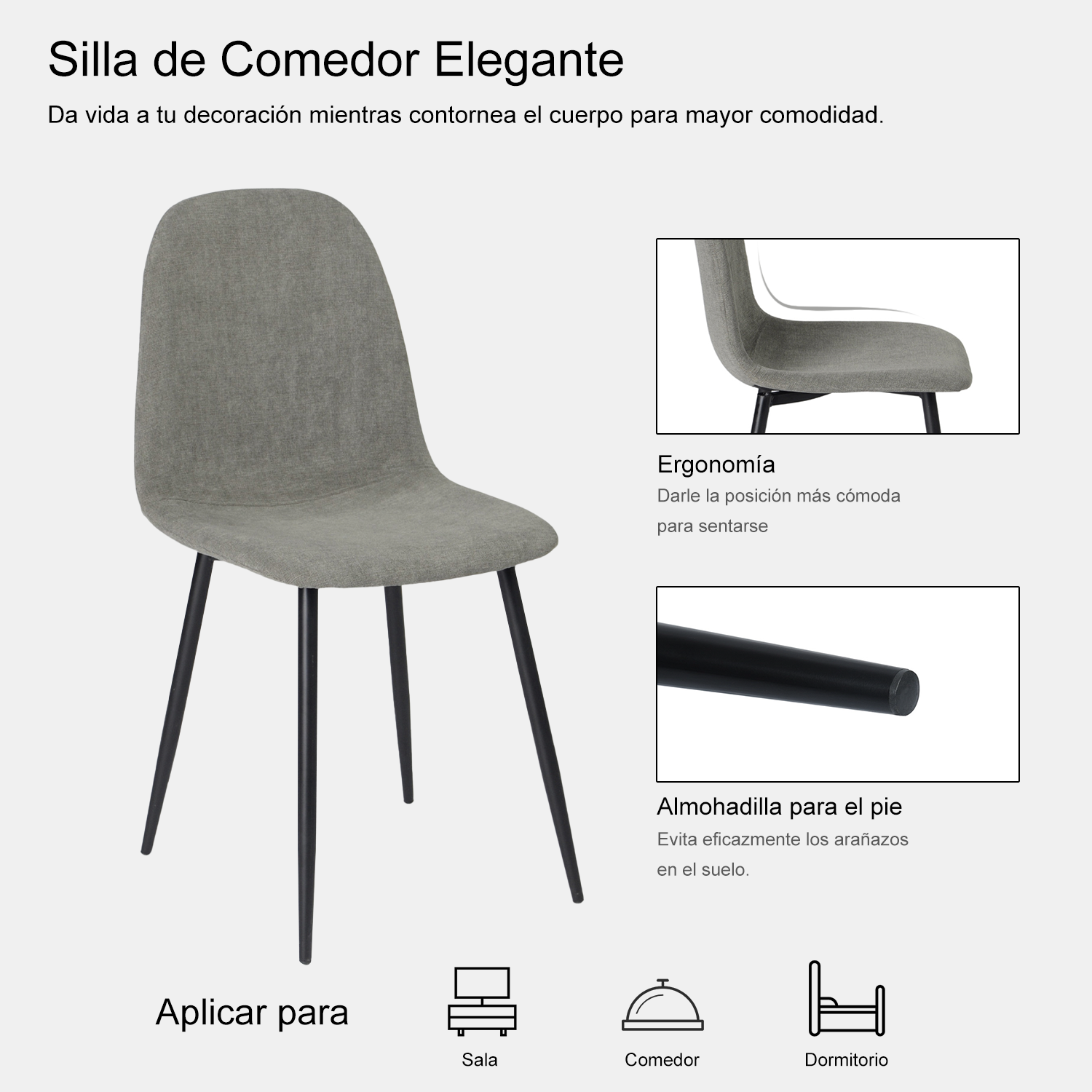 Juego de 4 Sillas de Comedor Diseño Moderno Gris