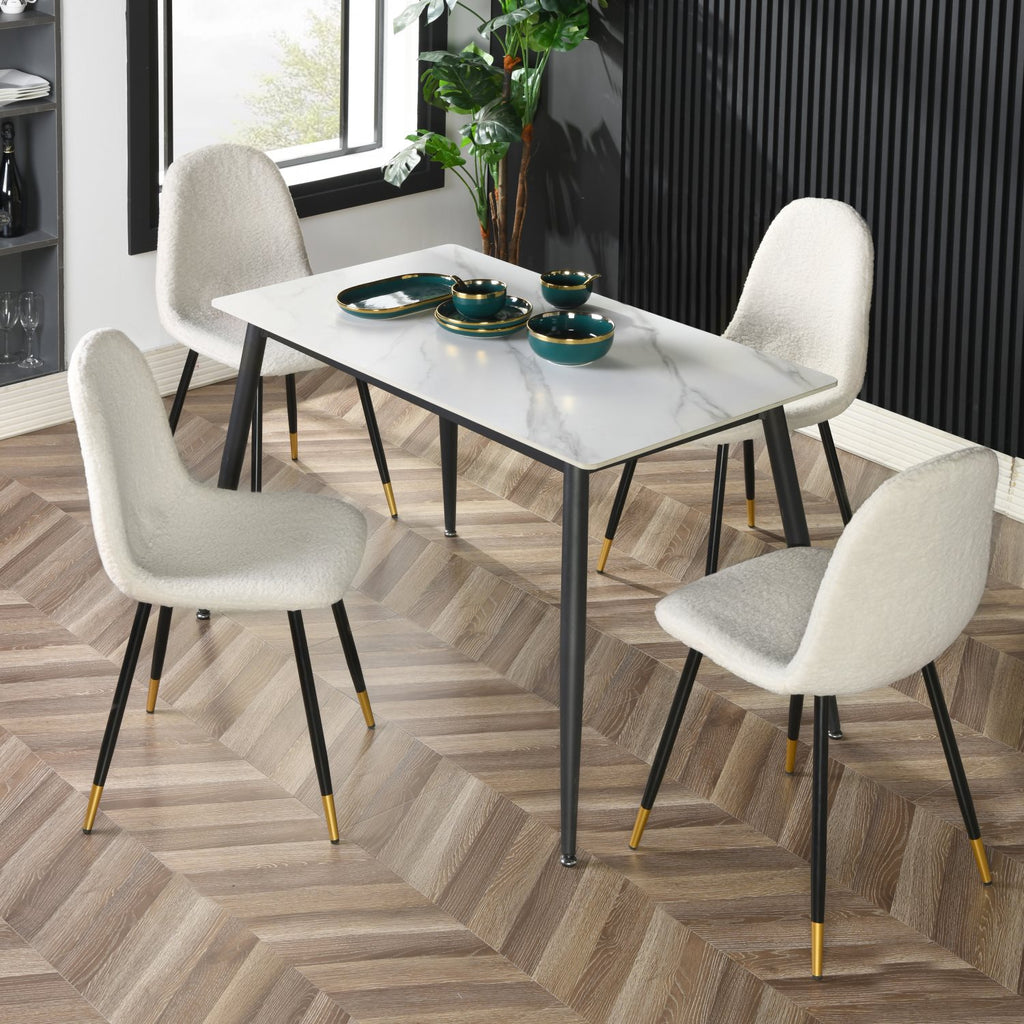 Juego de Sillas de Comedor Modernas de 4 Piezas con Patas de Metal Tapizadas en Tela de Lana Blanco