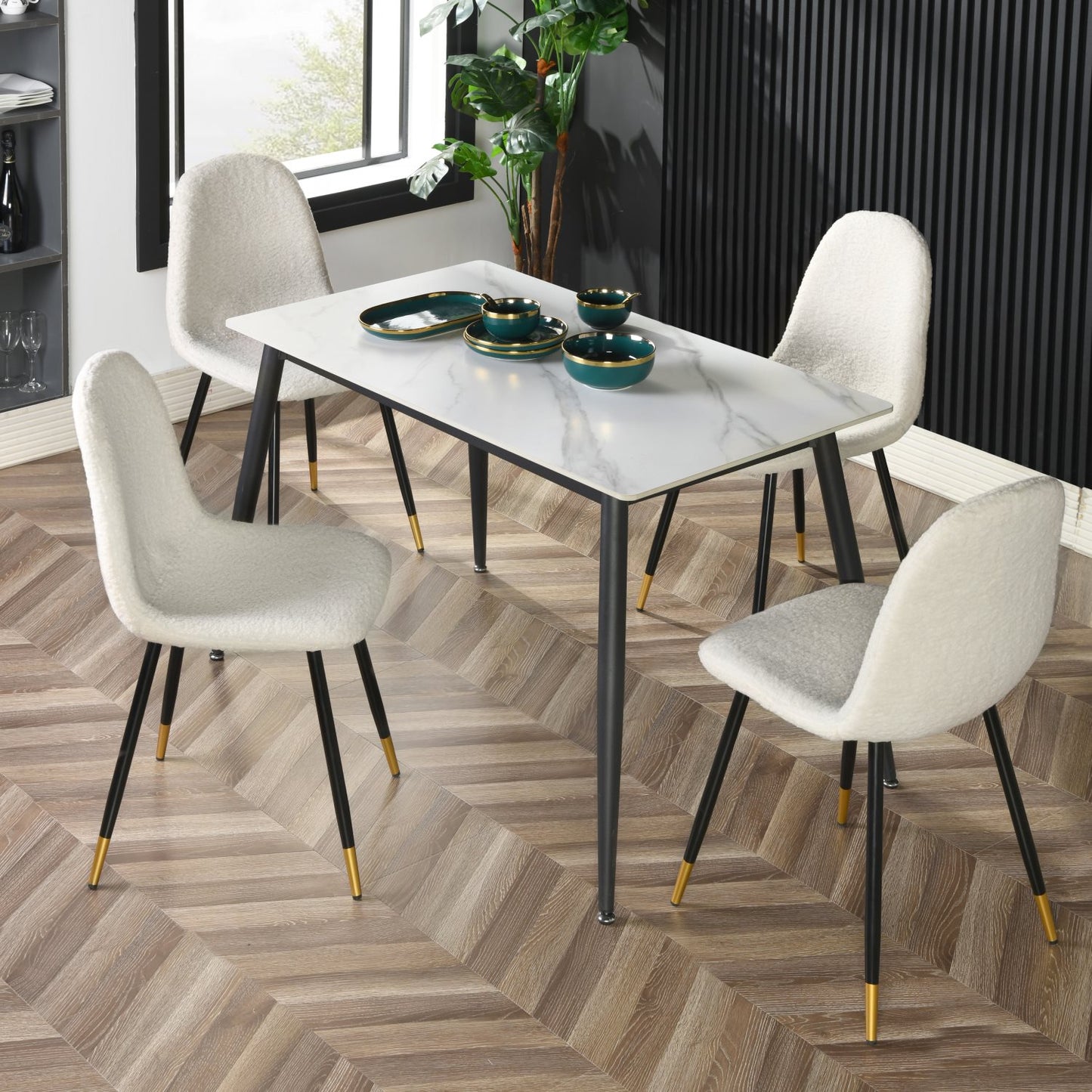 Juego de Sillas de Comedor Modernas de 4 Piezas con Patas de Metal Tapizadas en Tela de Lana Blanco