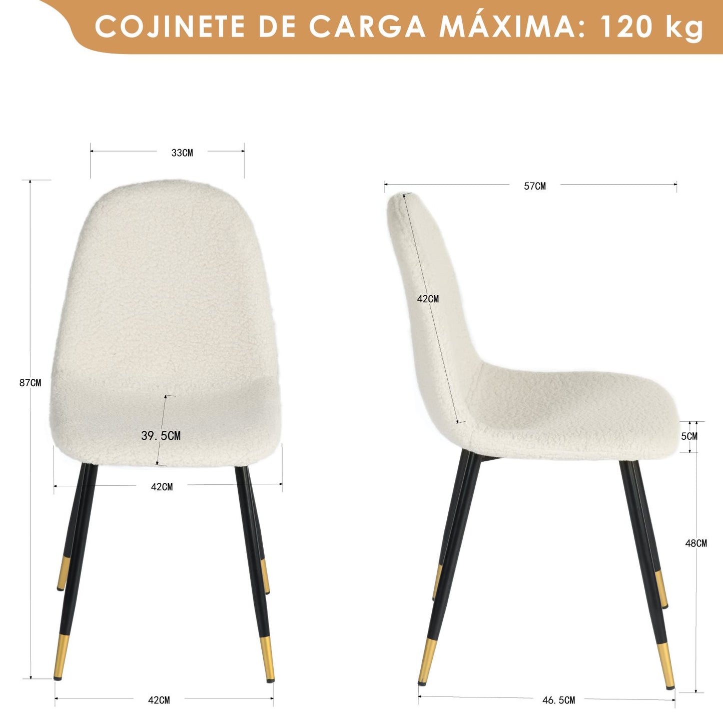 Juego de Sillas de Comedor Modernas de 4 Piezas con Patas de Metal Tapizadas en Tela de Lana Blanco