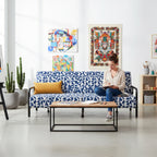 Cyber Homemake ● Multifuncional Sofá-Cama con Muelles (Geometría azul y blanca)
