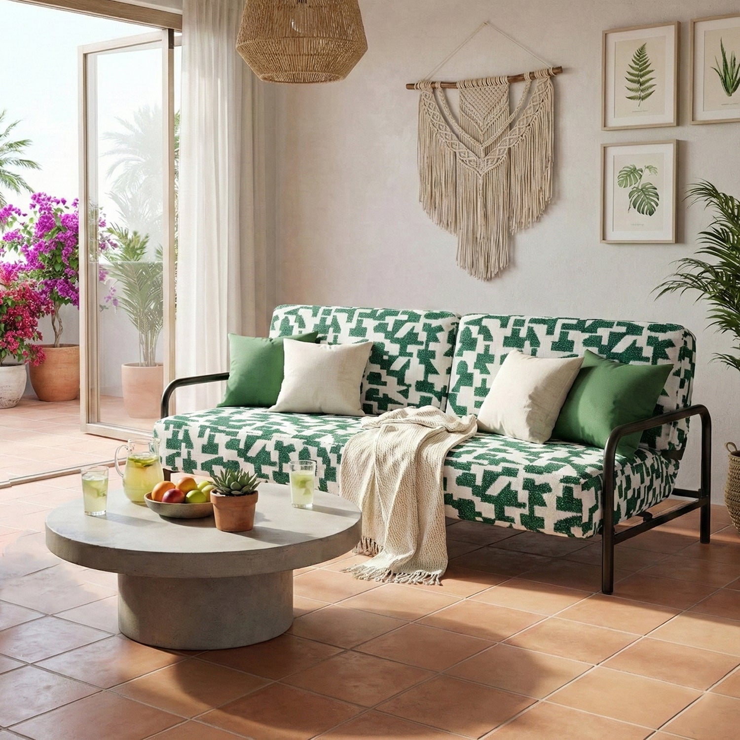 Cyber Homemake ● Multifuncional Sofá-Cama con Muelles (Geometría verde y blanca)