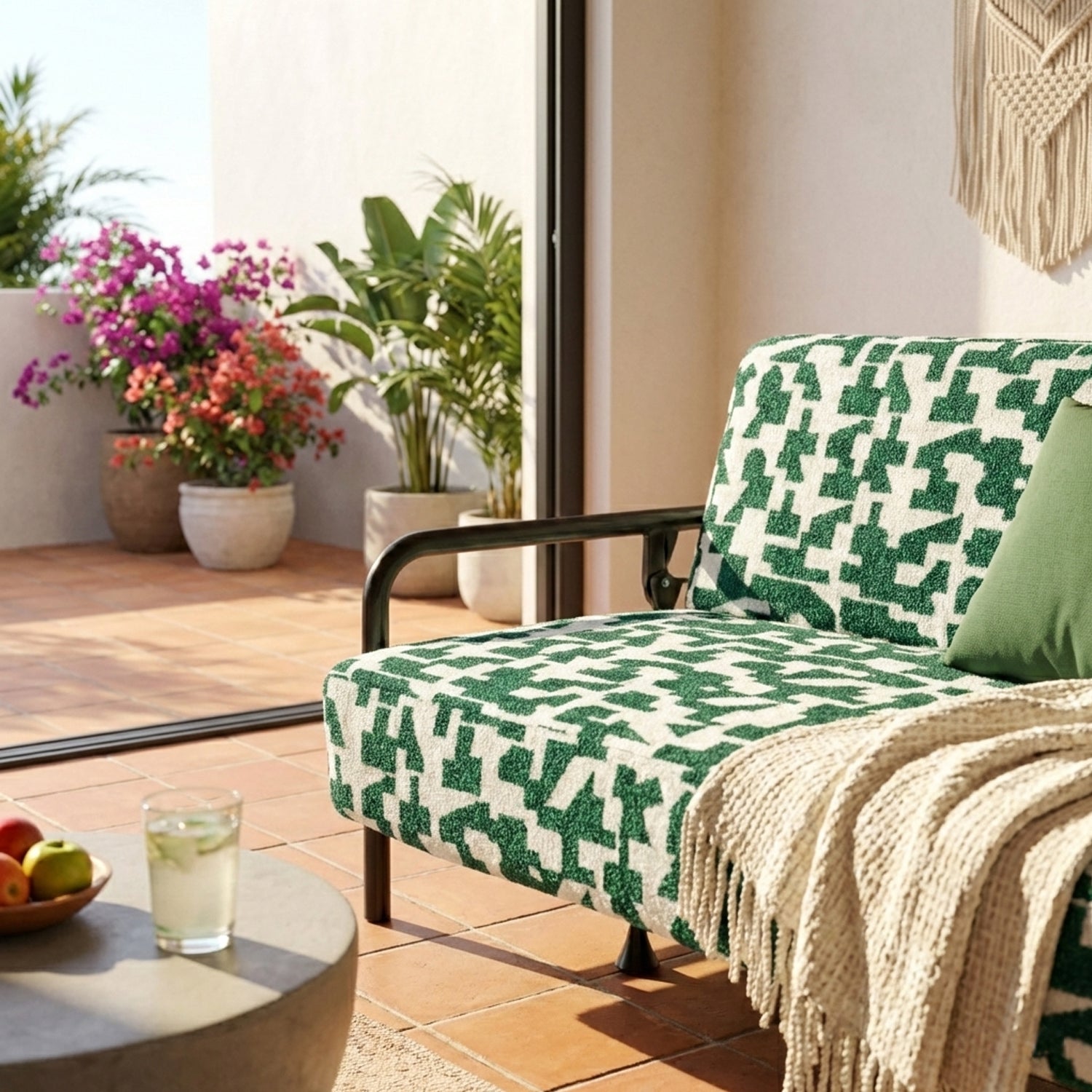 Cyber Homemake ● Multifuncional Sofá-Cama con Muelles (Geometría verde y blanca)