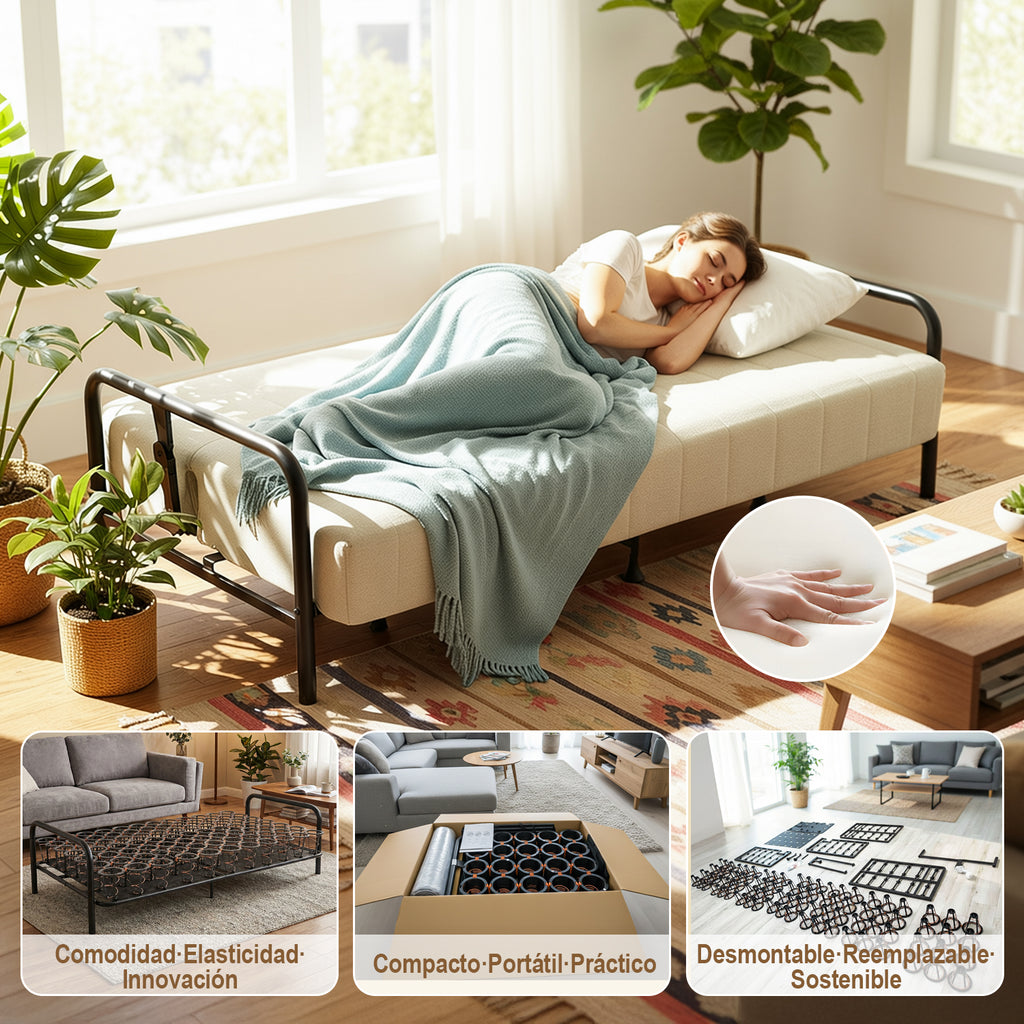 Sofá Cama Multifuncional: Tres ángulos Ajustables + Estructura de Muelles (Beige)