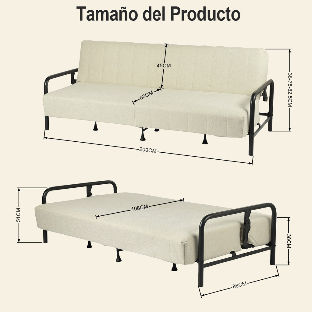 Sofá Cama Multifuncional: Tres ángulos Ajustables + Estructura de Muelles (Beige)