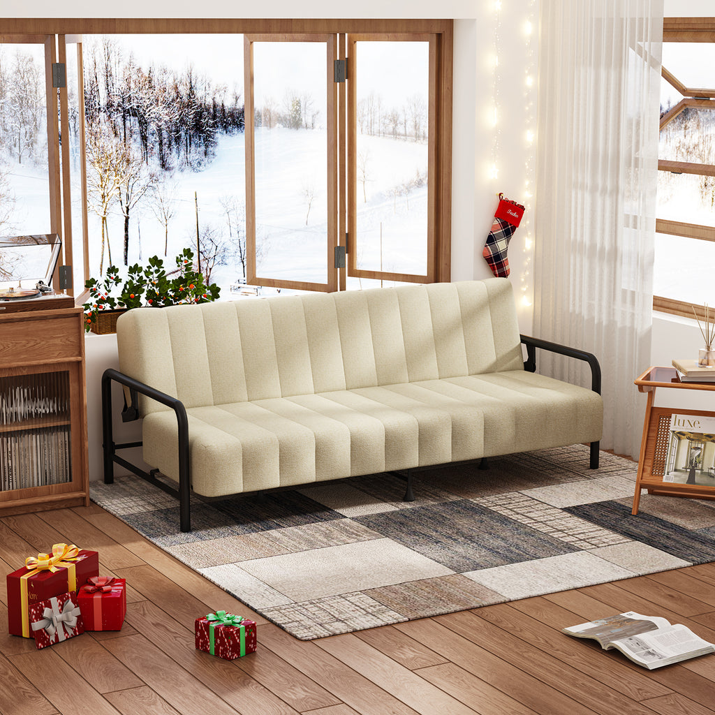 Sofá Cama Multifuncional: Tres ángulos Ajustables + Estructura de Muelles (Beige)