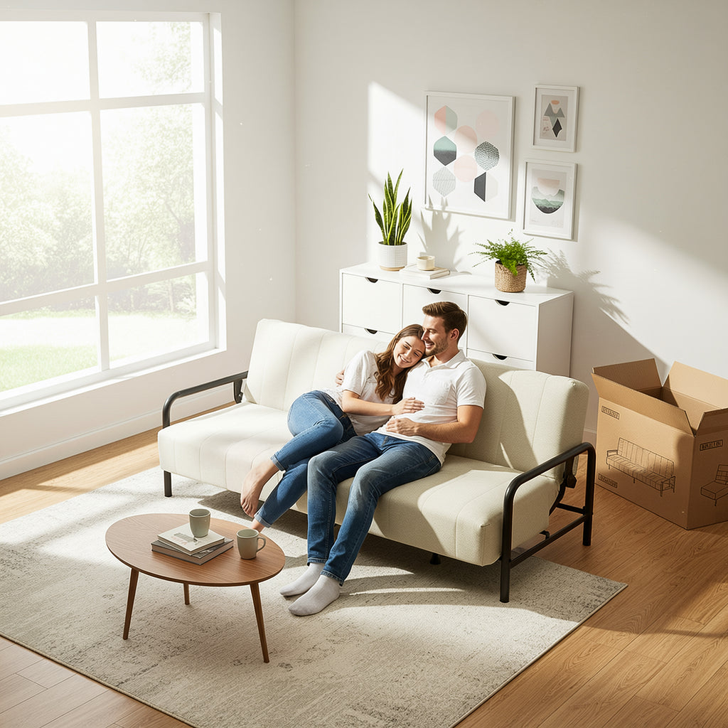 Sofá Cama Multifuncional: Tres ángulos Ajustables + Estructura de Muelles (Beige)