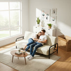 Sofá Cama Multifuncional: Tres ángulos Ajustables + Estructura de Muelles (Beige)