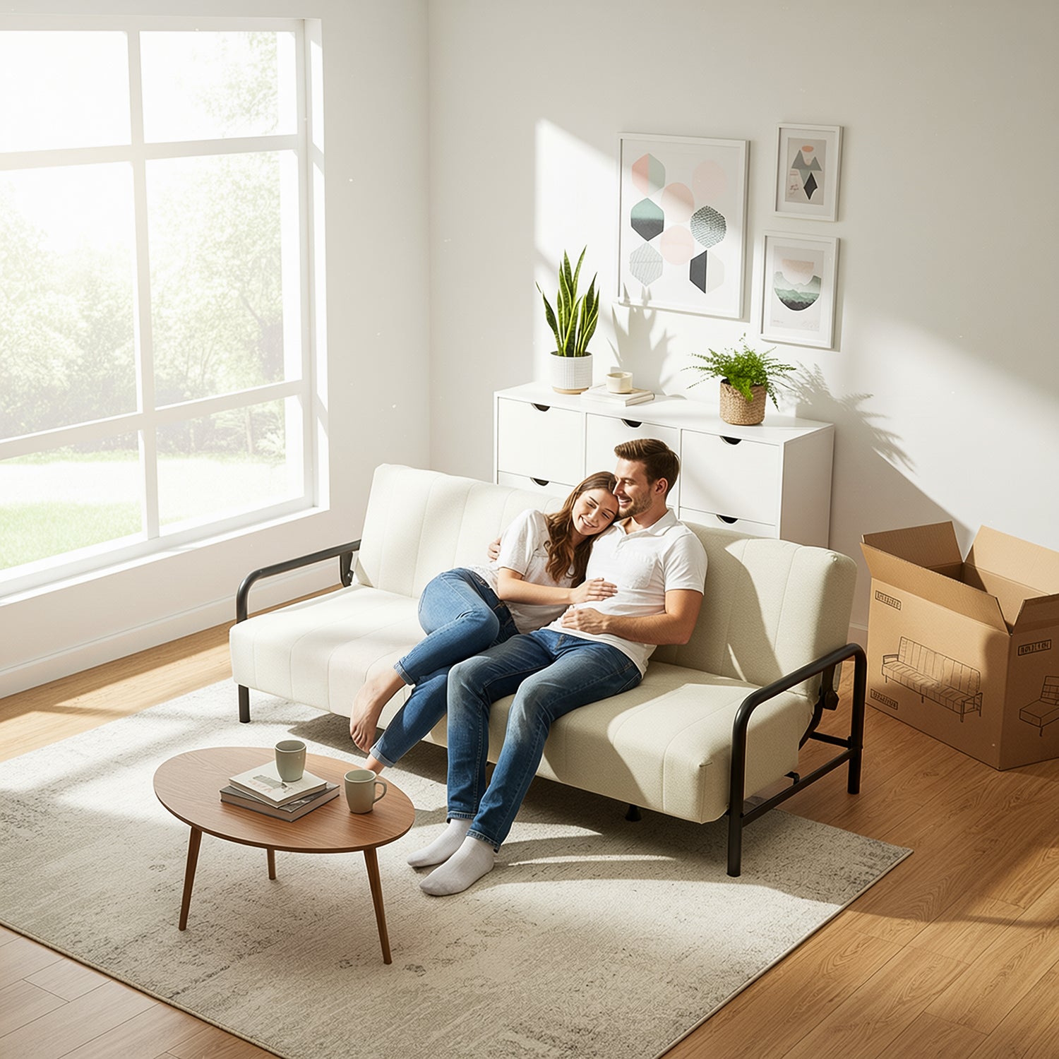 Sofá Cama Multifuncional: Tres ángulos Ajustables + Estructura de Muelles (Beige)