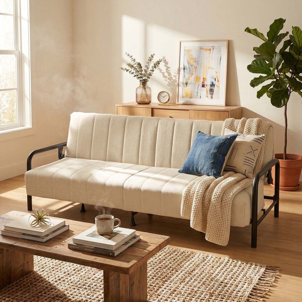 Sofá Cama Multifuncional: Tres ángulos Ajustables + Estructura de Muelles (Beige)