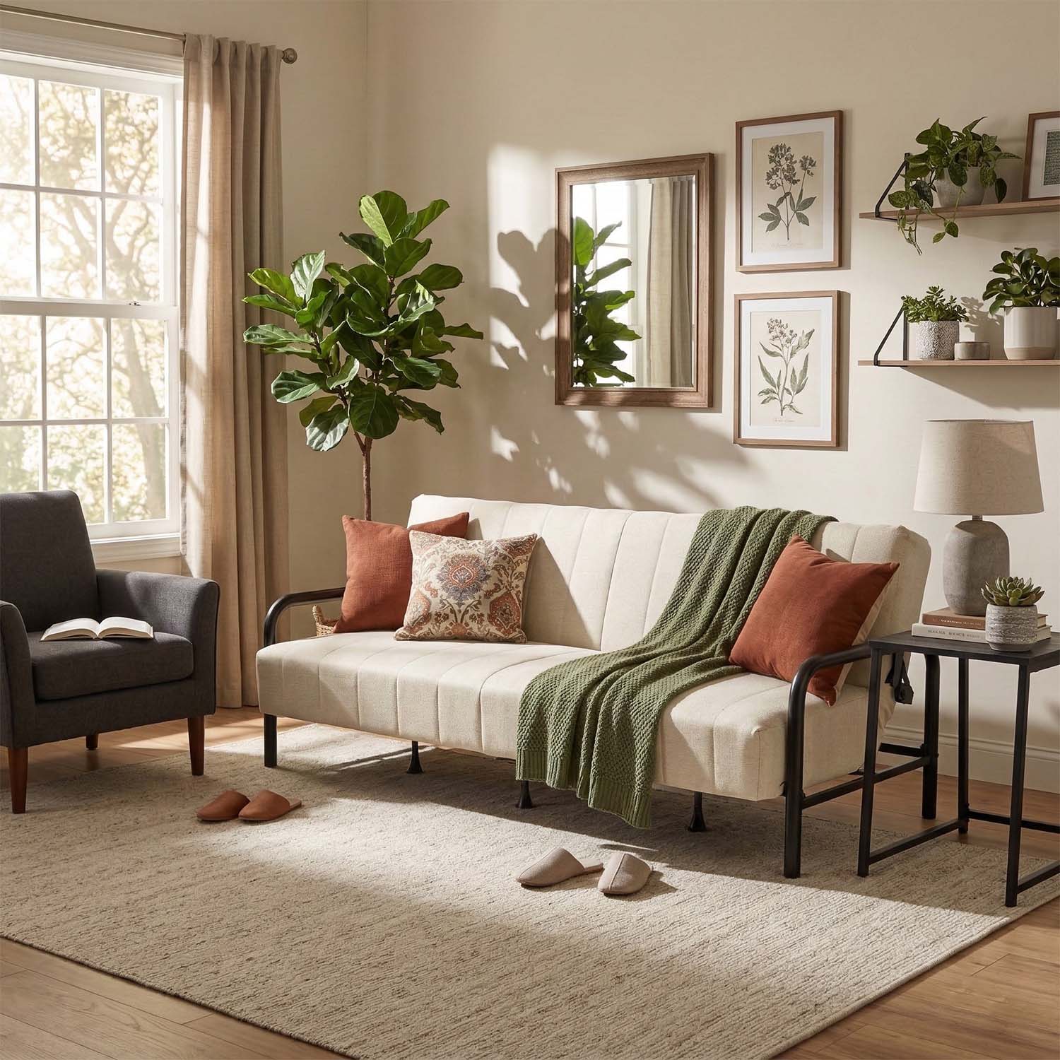 Sofá Cama Multifuncional: Tres ángulos Ajustables + Estructura de Muelles (Beige)