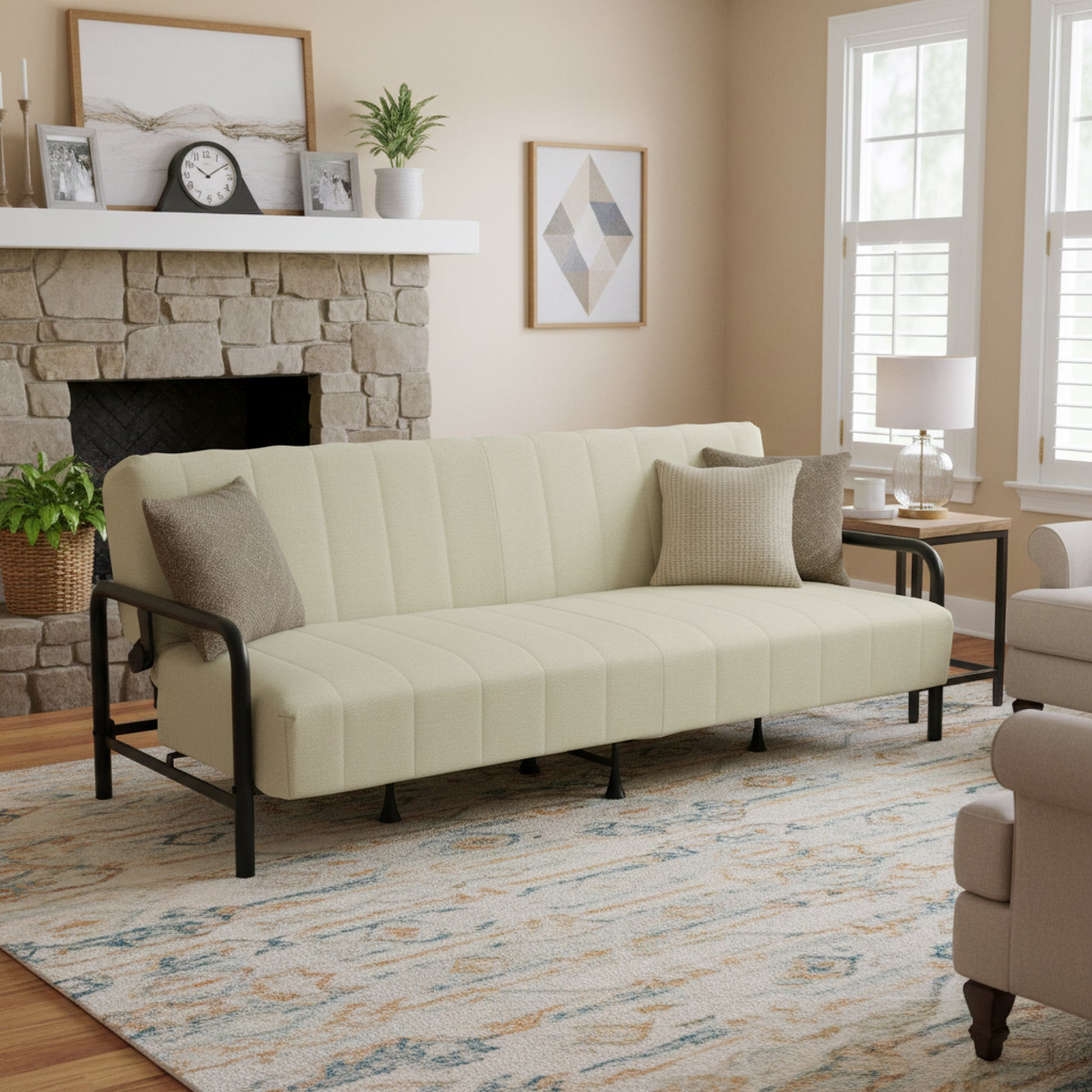 Sofá Cama Multifuncional: Tres ángulos Ajustables + Estructura de Muelles (Beige)