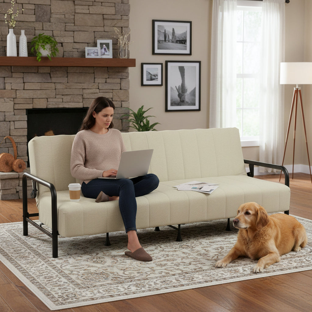 Sofá Cama Multifuncional: Tres ángulos Ajustables + Estructura de Muelles (Beige)