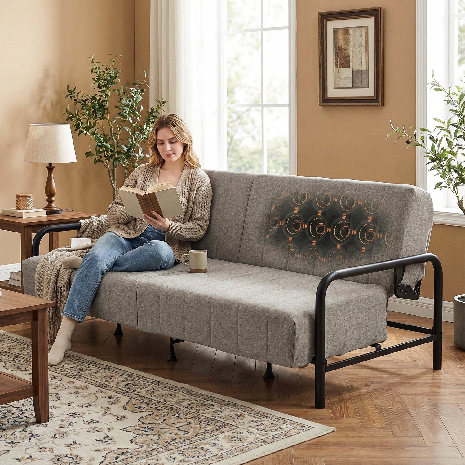 Sofá Cama Multifuncional: Tres ángulos Ajustables + Estructura de Muelles (Gris)