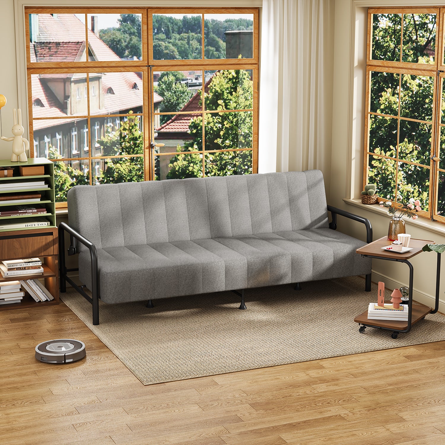 Sofá Cama Multifuncional: Tres ángulos Ajustables + Estructura de Muelles (Gris)