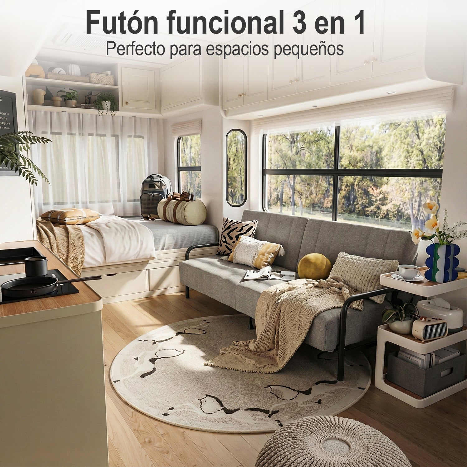 Sofá Cama Multifuncional: Tres ángulos Ajustables + Estructura de Muelles (Gris)