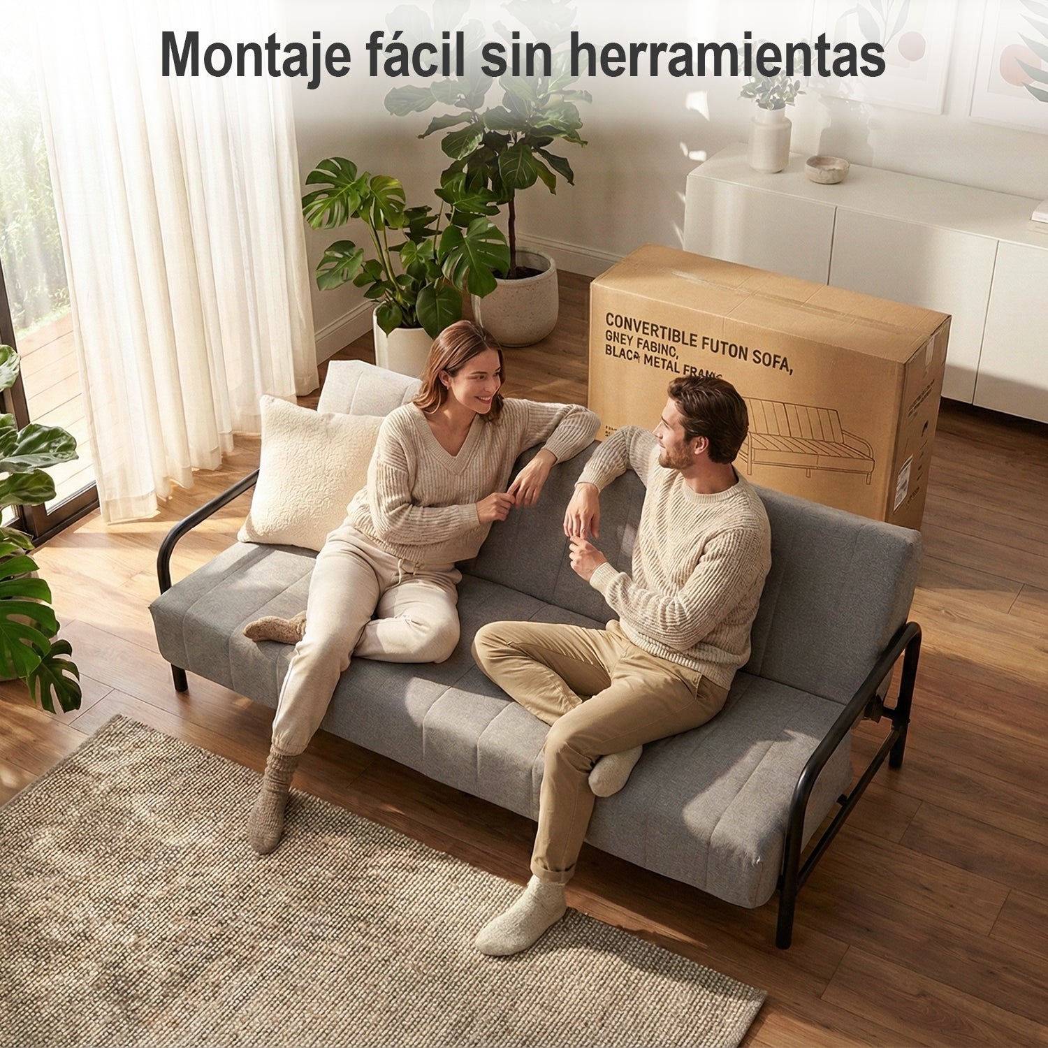 Sofá Cama Multifuncional: Tres ángulos Ajustables + Estructura de Muelles (Gris)