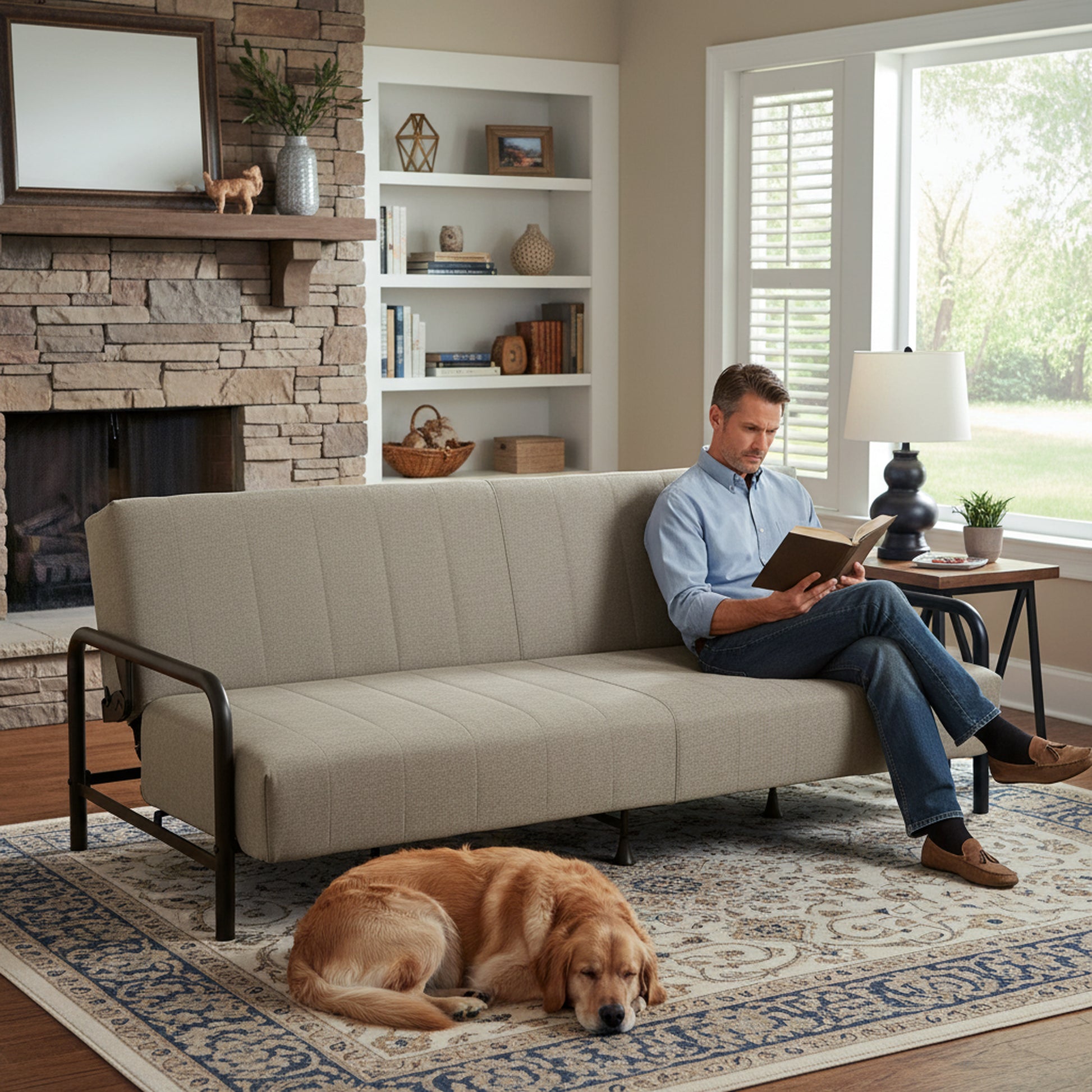 Sofá Cama Multifuncional: Tres ángulos Ajustables + Estructura de Muelles (Gris)