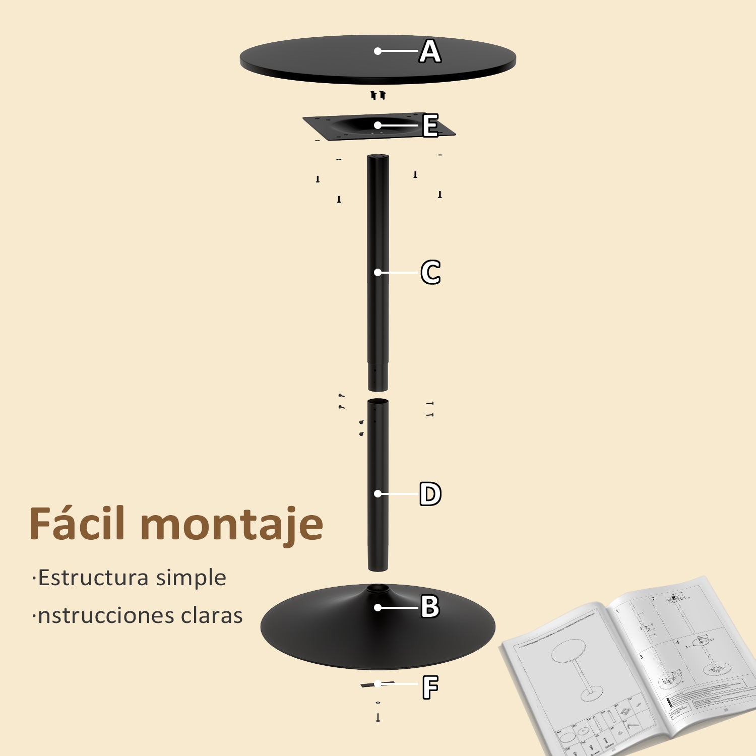 Mesa Alta Redonda de Altura Fija (Negro)