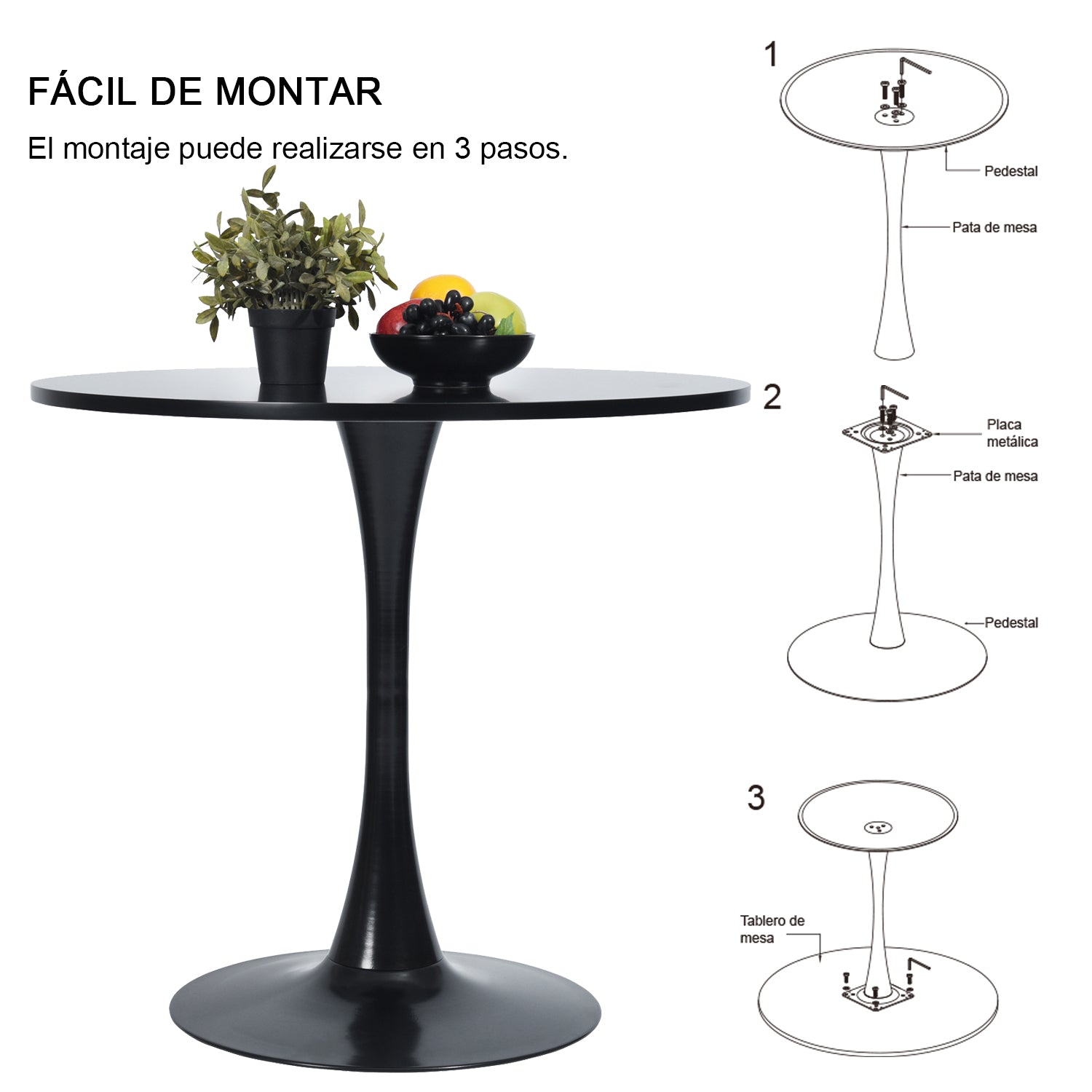 Mesa de Comedor Redonda Pequeña Eames de 2 a 4 Plazas Color Negro