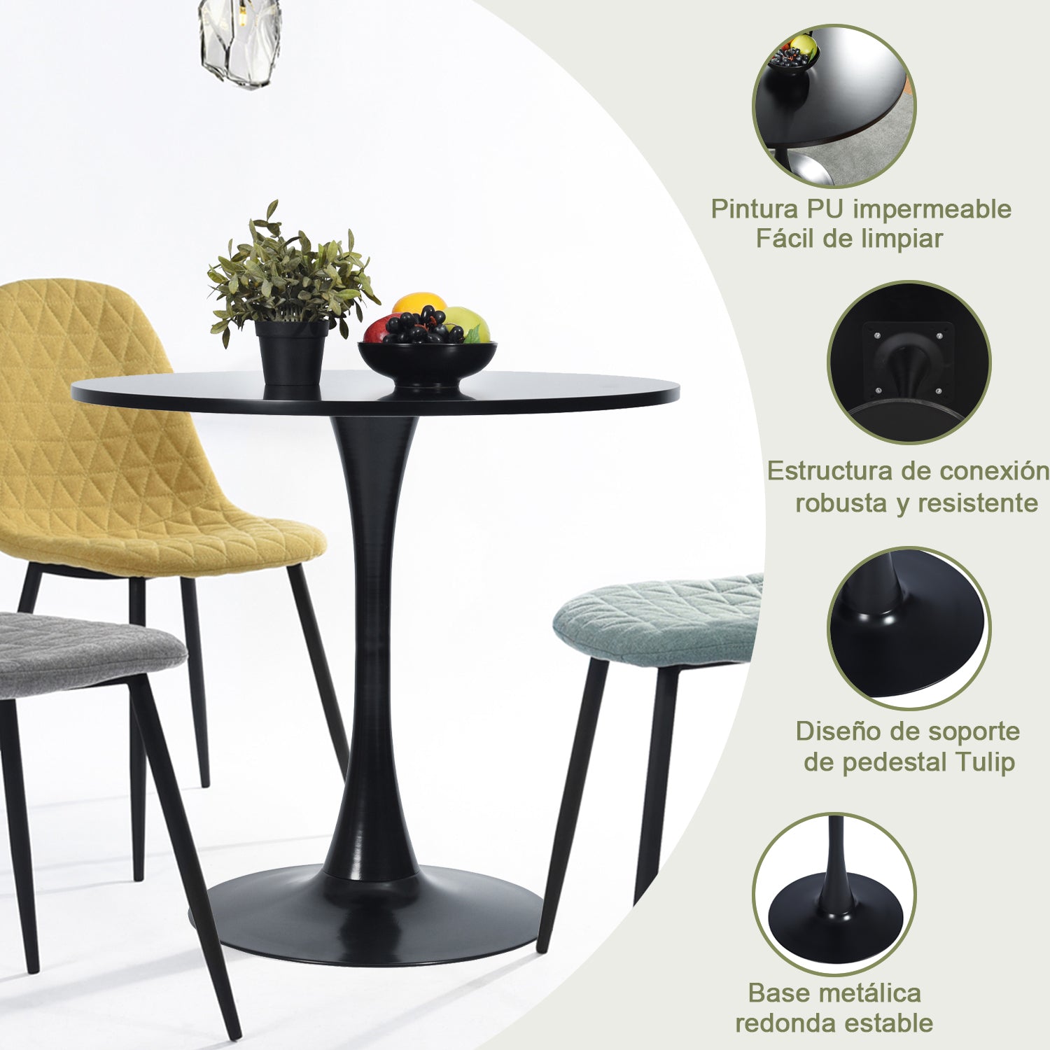 Mesa de Comedor Redonda Pequeña Eames de 2 a 4 Plazas Color Negro