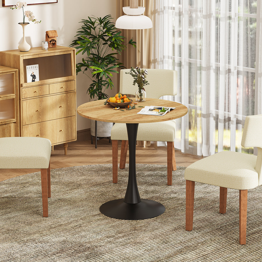 Mesa de Comedor Redonda de 80cm Adecuada para 2 a 4 Personas con Tablero de Madera y Patas Negras