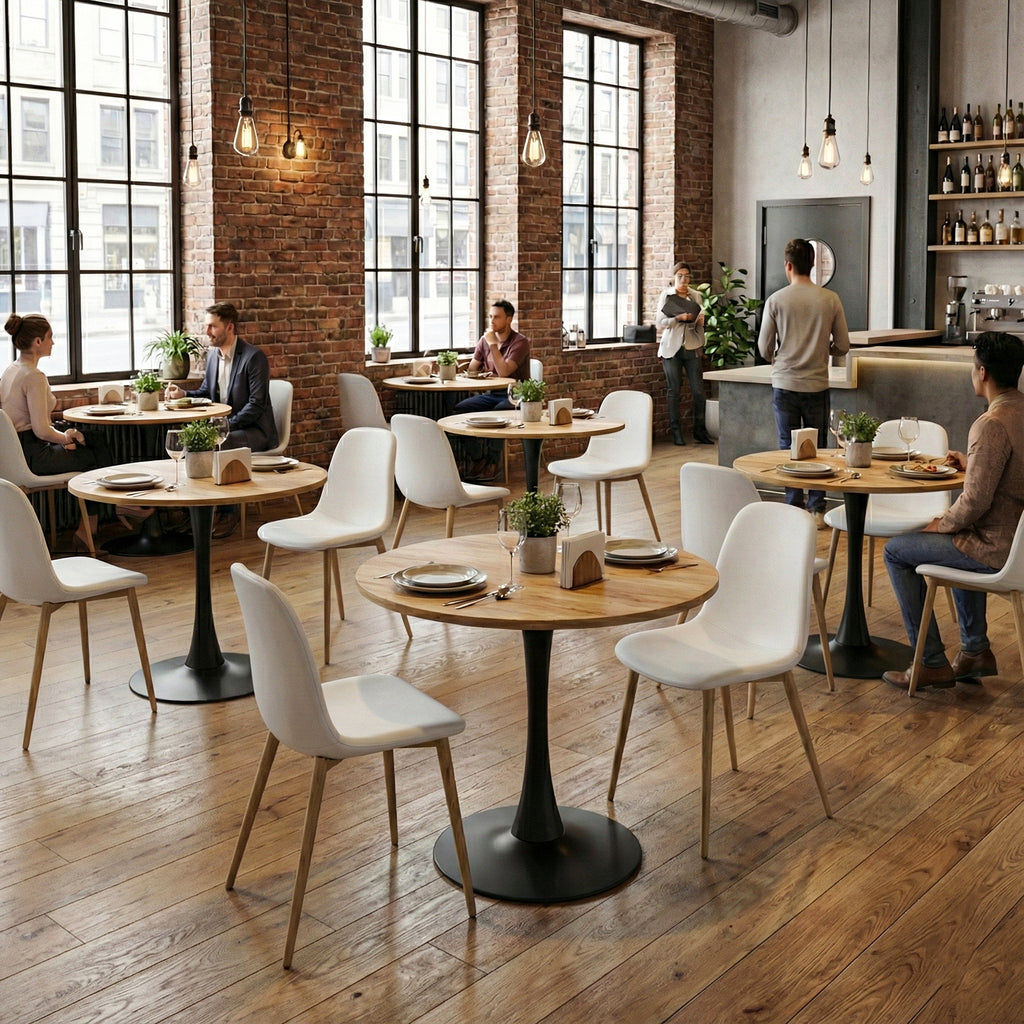 Mesa de Comedor Redonda de 80cm Adecuada para 2 a 4 Personas con Tablero de Madera y Patas Negras