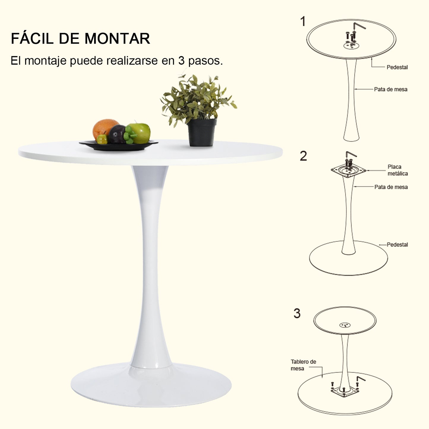 Mesa de Comedor Redonda Pequeña Eames de 2 a 4 Plazas Color Blanco