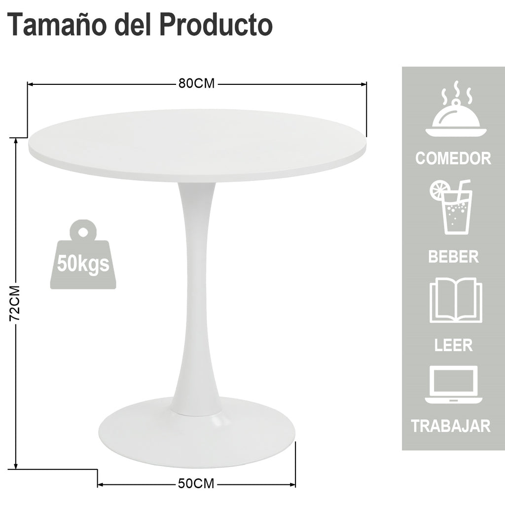 Mesa de Comedor Redonda Pequeña Eames de 2 a 4 Plazas Color Blanco