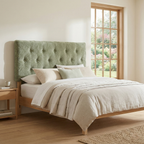 Cyber Homemake ● Cabecera de Cama Twin Tapizada con Altura Ajustable Patas de Madera Acolchada (Verde)