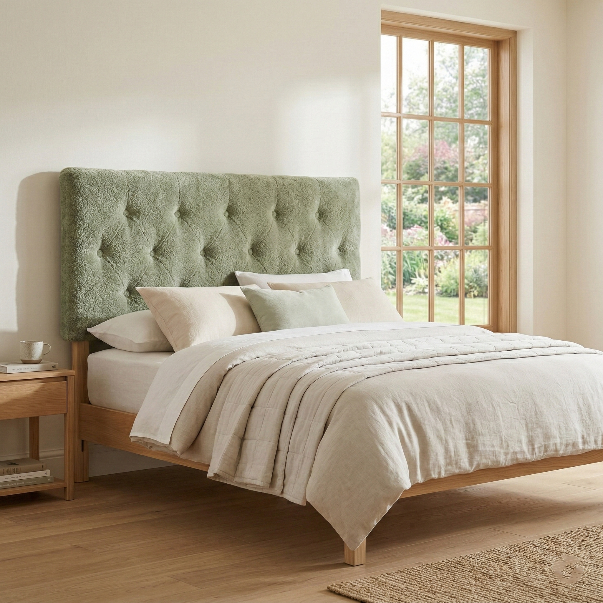 Cyber Homemake ● Cabecera de Cama Twin Tapizada con Altura Ajustable Patas de Madera Acolchada (Verde)