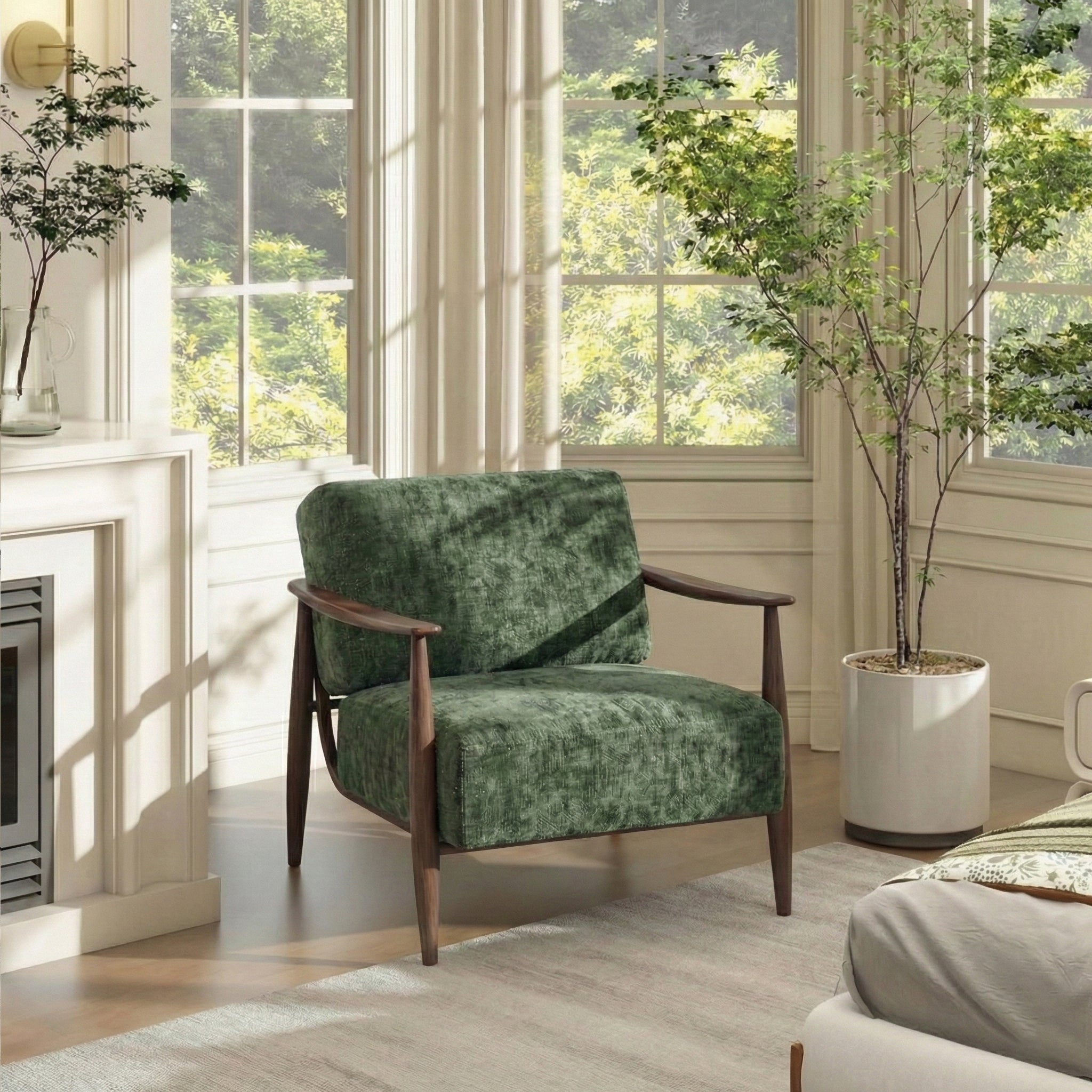 Cyber Homemake ● Sillón de Terciopelo Chenilla y Madera (Verde)