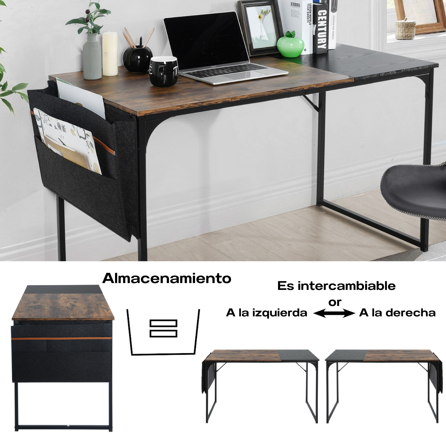 Escritorio de Bolsillo Moderno con Almacenaje 100 X 48 X 74 cm Marrón